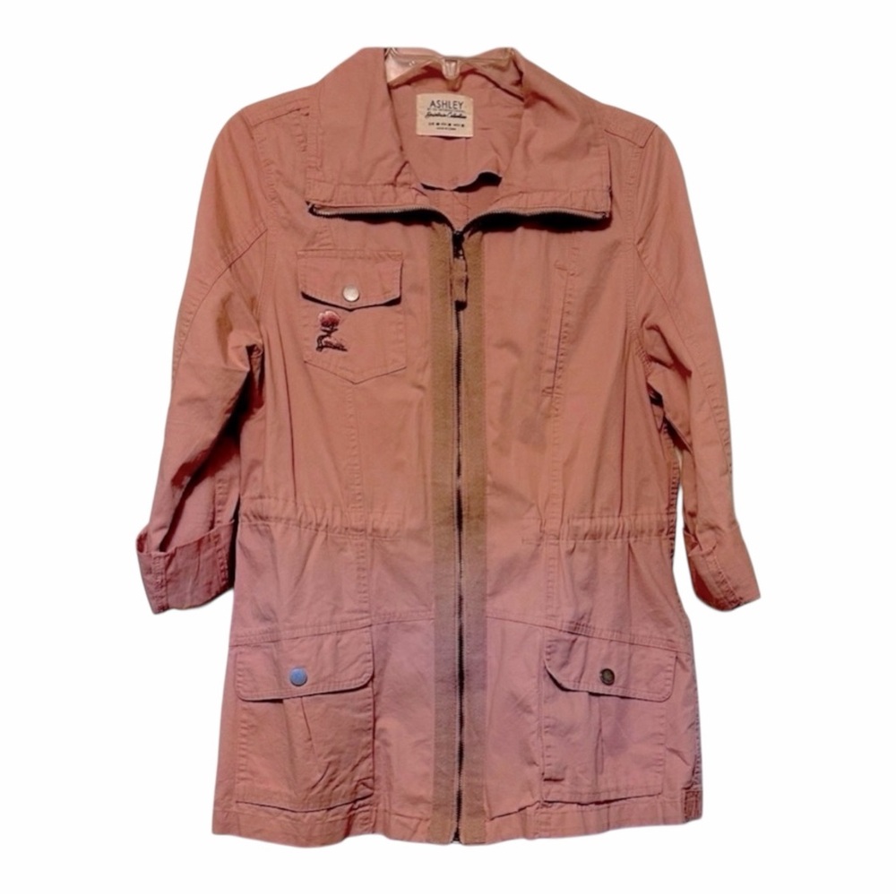 Ashley by 26 International Blush Utility Jacket Medium Embroidered Floral Cinche - Picture 2 of 8